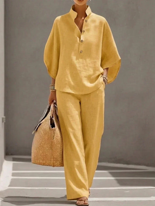 Maribel | Conjunto de blusa relajada de manga murciélago y pantalón de pierna ancha