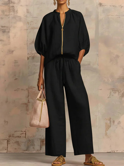Alba | Camisa de botones holgada y pantalones de pierna ancha, conjunto coordinado