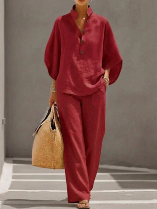 Maribel | Conjunto de blusa relajada de manga murciélago y pantalón de pierna ancha