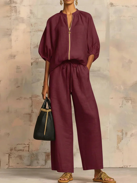 Alba | Camisa de botones holgada y pantalones de pierna ancha, conjunto coordinado