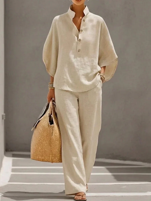 Maribel | Conjunto de blusa relajada de manga murciélago y pantalón de pierna ancha