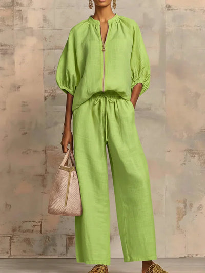 Alba | Camisa de botones holgada y pantalones de pierna ancha, conjunto coordinado