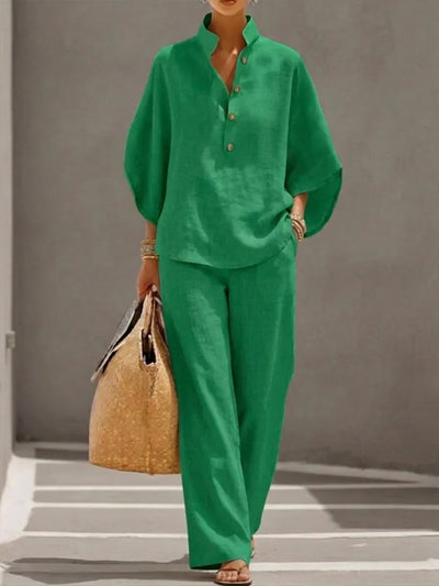 Maribel | Conjunto de blusa relajada de manga murciélago y pantalón de pierna ancha